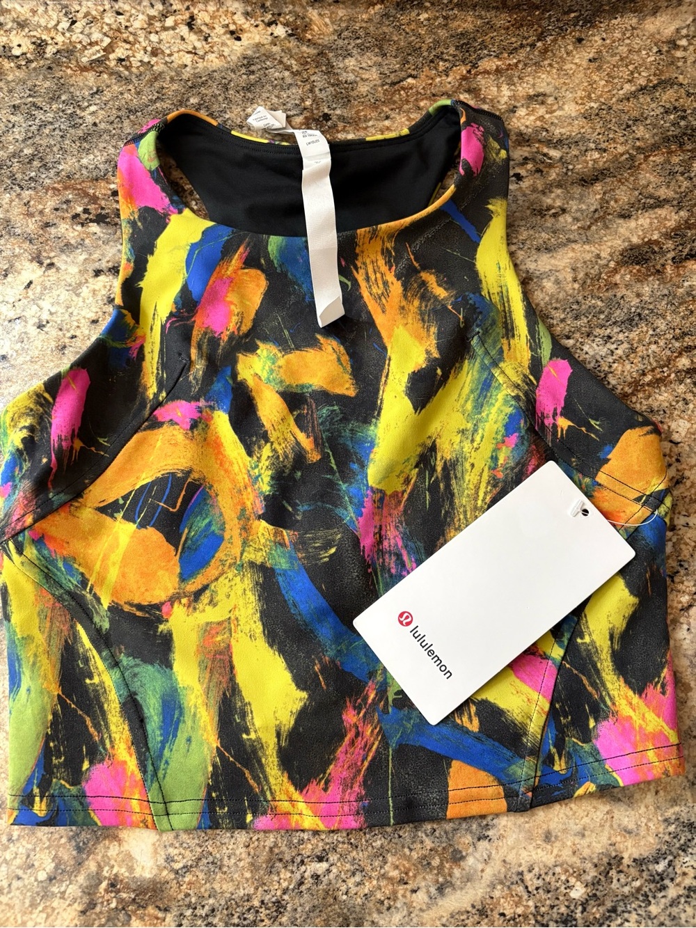 Lululemon Women's Multicolor Abstract Crop Tank - Yellow/Black